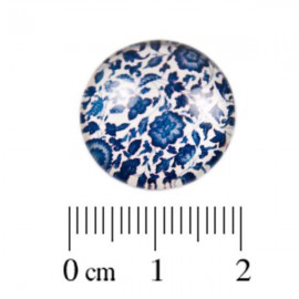 Glas Cabochon Bloemetjes blauw 18mm